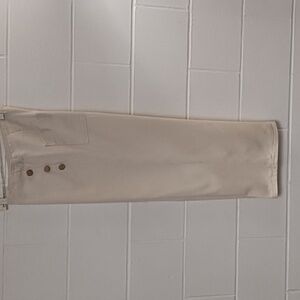 Zara Natural Cream 8 Straight Leg Wide Denim Jean Flat Front Gold Button Accents